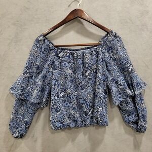 Banana Republic Boho Sheer Floral Top Womens Size Small Ruffle Hippie Coquette